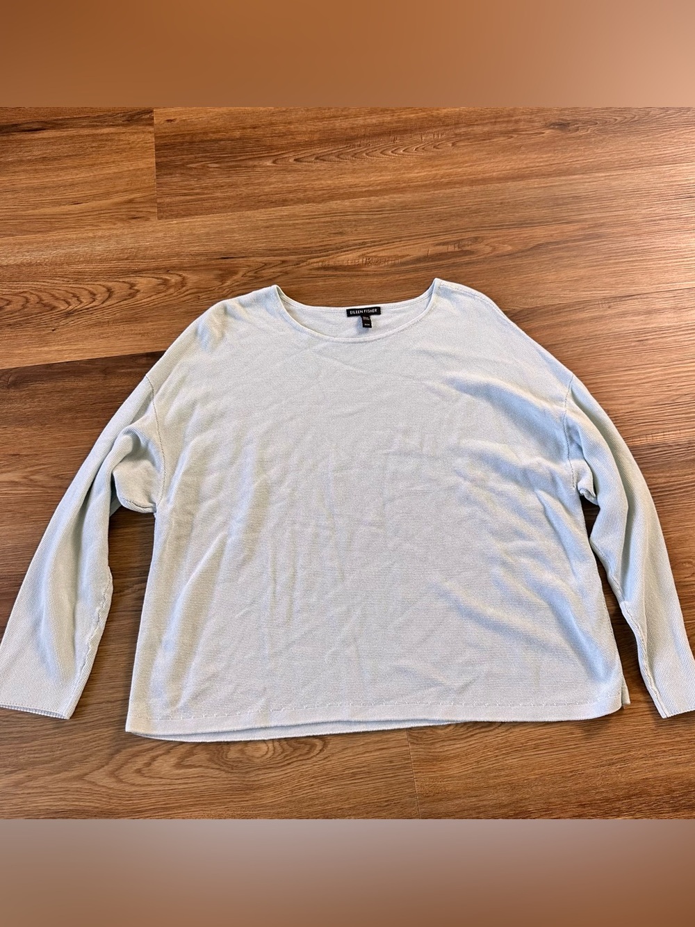 Eileen Fisher Long Sleeve Textured Tencel Shirt Blue Medium Boxy Basic Coastal